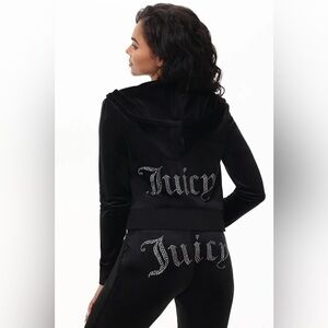 Juicy Couture Black Velour Hoodie and Pants Set with Sparkling Logo